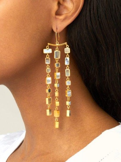PIPPA SMALL TURQUOISE MOUNTAIN Sasaani agate and gold-vermeil drop earrings - flipped