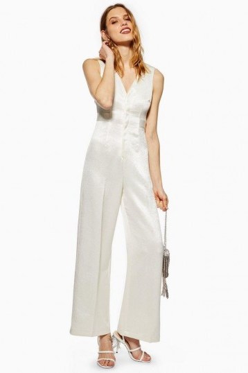 Topshop Satin Twill Jumpsuit in Ivory | party jumpsuits - flipped