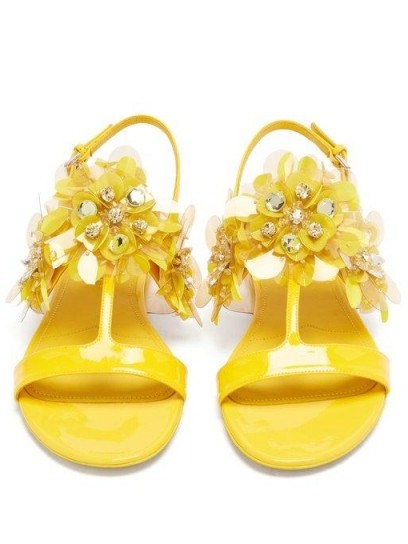 PRADA Sequinned leather slingback sandals in yellow | floral summer flats - flipped