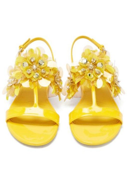 PRADA Sequinned leather slingback sandals in yellow | floral summer flats