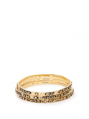 CHLOÉ Set of three slogan-embossed bracelets | gold tone designer bangles - flipped