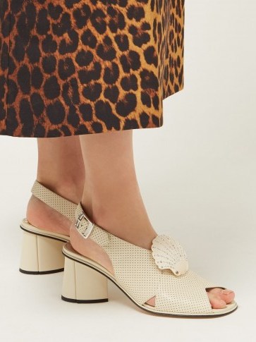 GUCCI Shell-embellished leather slingback sandals in off-white ~ vintage style slingbacks - flipped