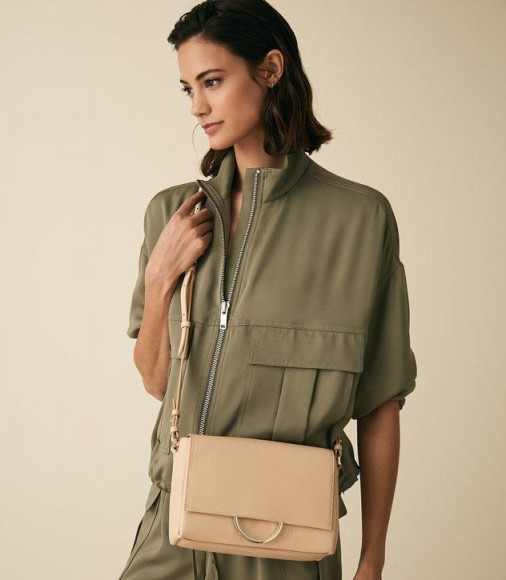 REISS SHERWAY LEATHER CROSS BODY BAG TAUPE ~ everyday luxe