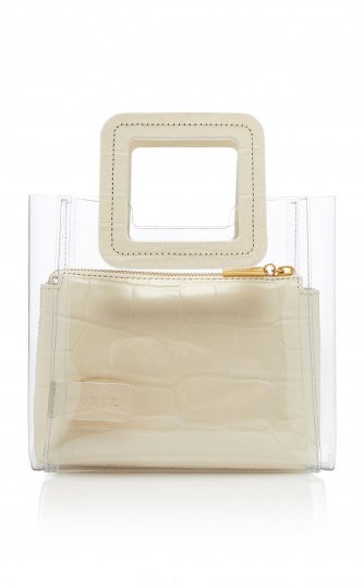 Staud Shirley Mini Croc-Effect Leather Bag in white | small luxe style handbag - flipped