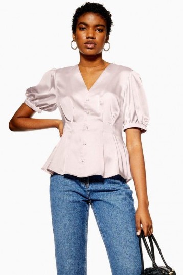TOPSHOP Short Sleeve Button Down Top Mauve / silky vintage look blouse - flipped