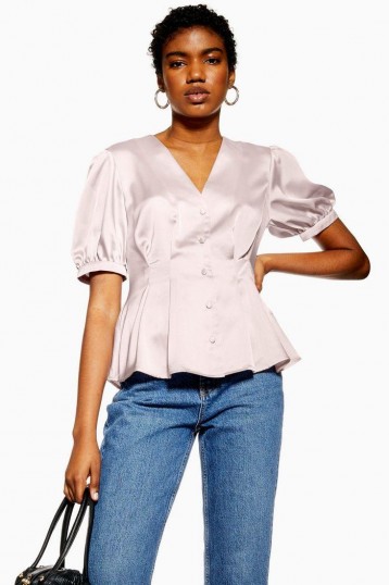 TOPSHOP Short Sleeve Button Down Top Mauve / silky vintage look blouse