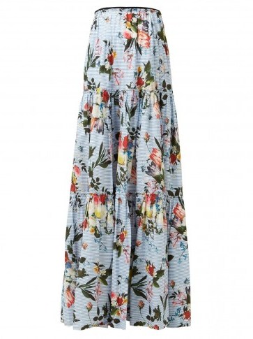 ERDEM Sigrid tiered floral-print cotton maxi skirt in blue - flipped