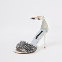 River Island Silver beaded slim heel sandals | luxe look party heels