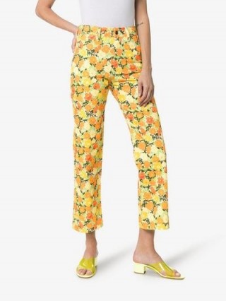 Simon Miller Winter Blossom Cotton Cropped Trousers in yellow, orange and green | retro prints / colours