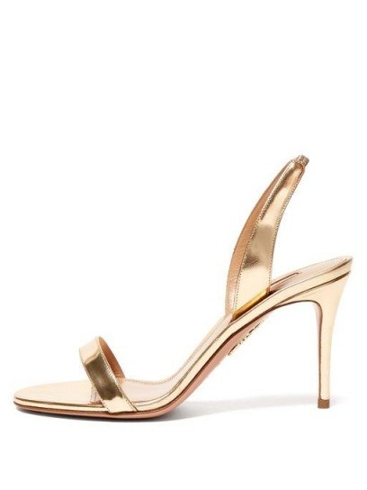 AQUAZZURA So Nude 85 mirrored-leather slingback sandals Gold. METALLIC BARELY THERE SLINGBACKS - flipped