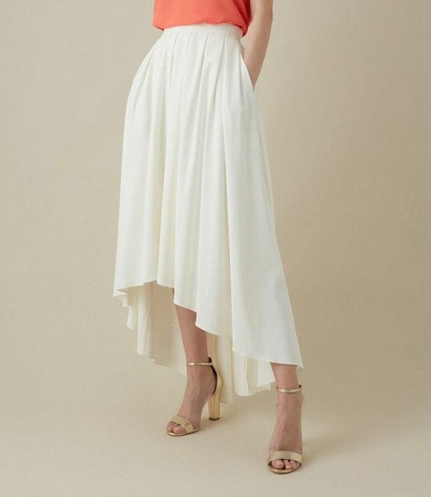KAREN MILLEN Softly Pleated Midi Skirt in ivory ~ high-low skirts