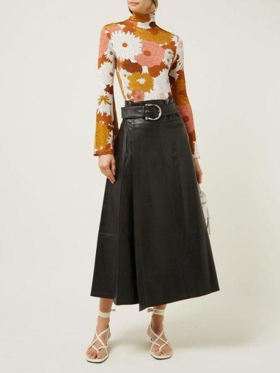 DODO BAR OR Stella horsebit-buckle leather midi skirt in black ~ A-line wrap skirts - flipped