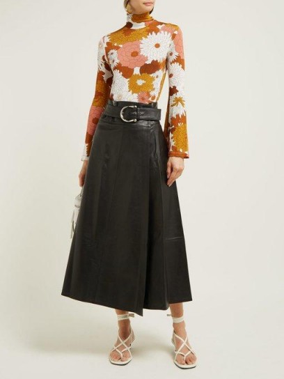 DODO BAR OR Stella horsebit-buckle leather midi skirt in black ~ A-line wrap skirts