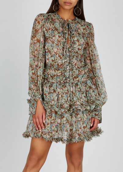 STELLA MCCARTNEY Floral-print ruffle-trimmed silk dress / feminine style