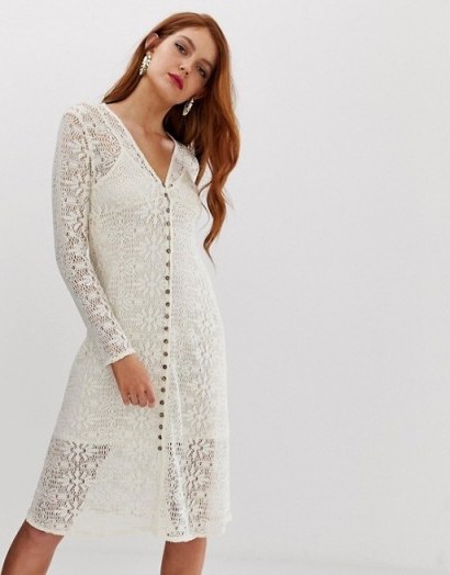 Stradivarius button front crochet dress in beige | knitted fashion - flipped