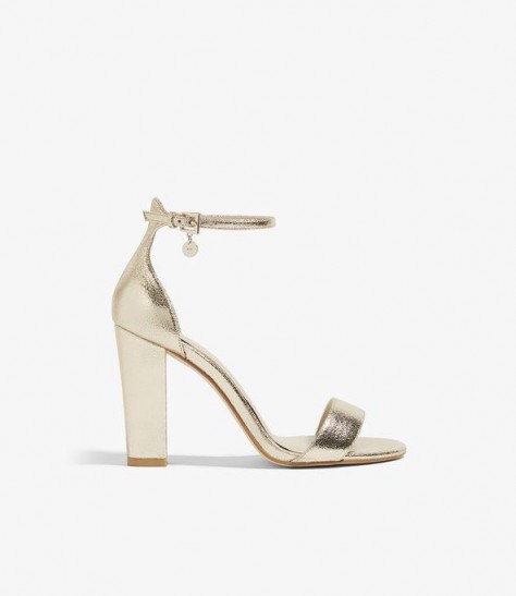 KAREN MILLEN Strappy Glitter Heels in Gold ~ metallic block heel sandals