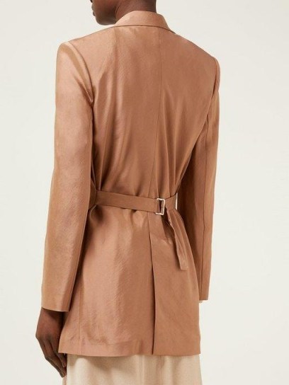 CHLOÉ Stretch-twill longline blazer in rust-brown ~ back belted jacket - flipped