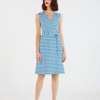 STRIPE JERSEY POINTELLE WRAP DRESS | Cath Kidston | This sleeveless style has a gentle v-neck and subtle gathering to the shoulders, waist and back yoke. Tie the removable belt in a bow for the perfect finishing flourish.