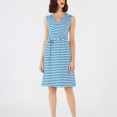 STRIPE JERSEY POINTELLE WRAP DRESS | Cath Kidston | This sleeveless style has a gentle v-neck and subtle gathering to the shoulders, waist and back yoke. Tie the removable belt in a bow for the perfect finishing flourish. - flipped