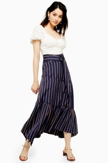 Topshop Stripe Tiered Maxi Skirt in Navy Blue - flipped