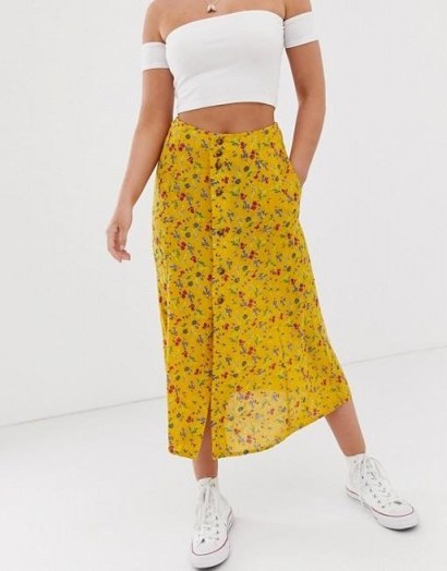 Superdry floral maxi skirt in buttercup | yellow front button-through summer skirts - flipped