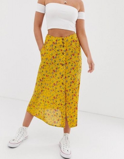 Superdry floral maxi skirt in buttercup | yellow front button-through summer skirts