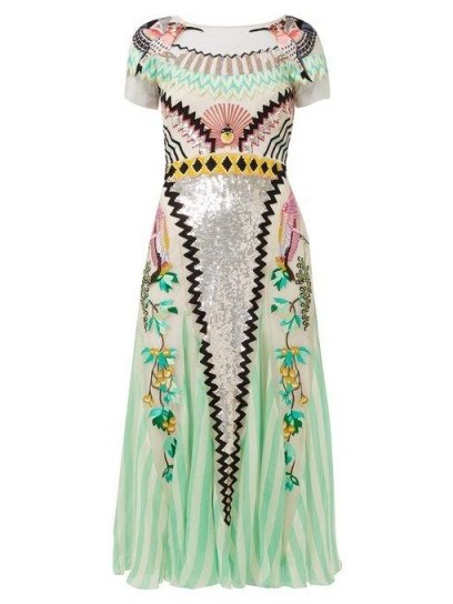 TEMPERLEY LONDON Talia sequin and striped midi dress in green ~ luxe event dresses - flipped