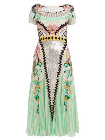 TEMPERLEY LONDON Talia sequin and striped midi dress in green ~ luxe event dresses