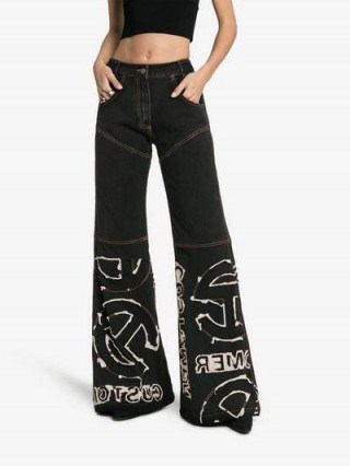 Telfar Contrast Logo Stitched Flared Jeans in Black - flipped
