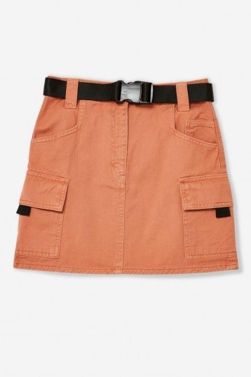 Topshop Teracotta Denim Clip Mini Skirt | dark-orange utility skirts - flipped