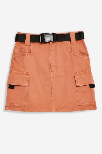 Topshop Teracotta Denim Clip Mini Skirt | dark-orange utility skirts