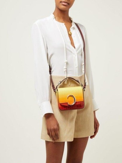 CHLOÉ The C mini crocodile-effect leather cross-body bag in yellow ~ small ombre bags - flipped