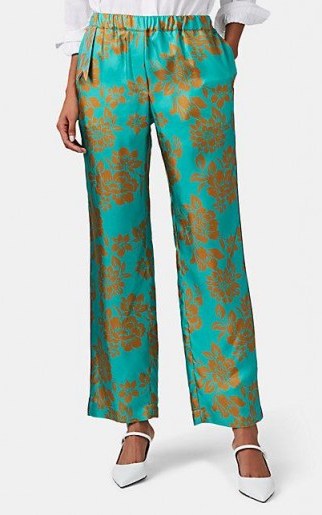 THE GIGI Amaya Tropical-Floral Silk Trousers in Turquoise - flipped