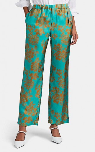 THE GIGI Amaya Tropical-Floral Silk Trousers in Turquoise
