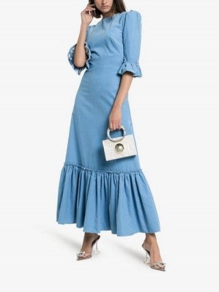 The Vampire’s Wife Festival Maxi Dress in blue | frill trim prairie style dresses - flipped