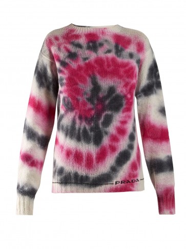 PRADA Tie-dye wool blend sweater / pink and black crew neck jumper
