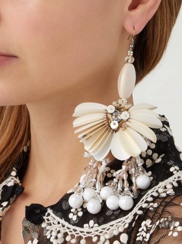 BIYAN Toby beaded-flower drop earrings / big floral jewellery - flipped