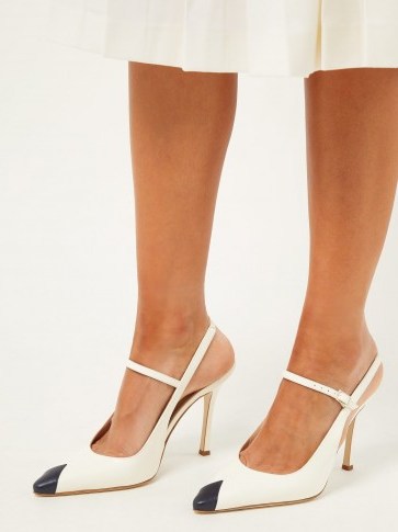 ALESSANDRA RICH Toe-panel leather slingback pumps in ivory ~ chic Mary Jane shoes - flipped