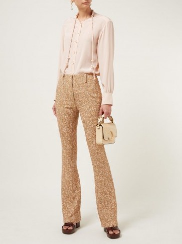 CHLOÉ Tweed-print ankle-zip crepe flared trousers in brown - flipped