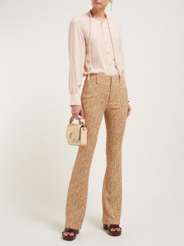CHLOÉ Tweed-print ankle-zip crepe flared trousers in brown