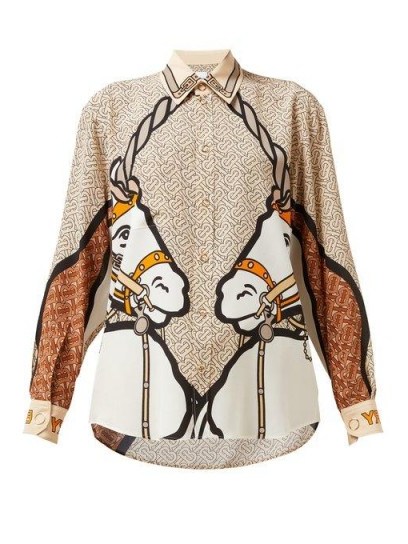 BURBERRY Unicorn-print silk blouse Beige. UNICORNS. ANIMAL PRINTS - flipped