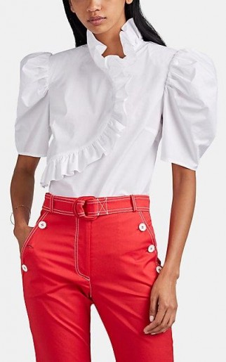VIVETTA Lusciano White Cotton Poplin Puff-Sleeve Top ~ feminine ruffled blouse