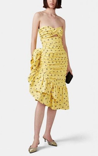 VIVETTA Pontassieve Yellow Bow-Pattern Cotton Dress ~ strapless ruffled dresses - flipped