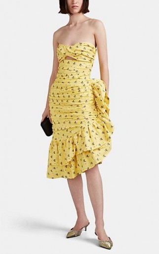 VIVETTA Pontassieve Yellow Bow-Pattern Cotton Dress ~ strapless ruffled dresses