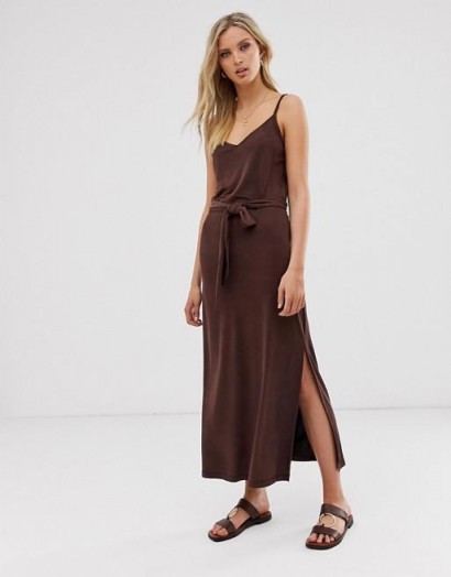 Warehouse modal cami maxi dress in chocolate | long brown slip dresses