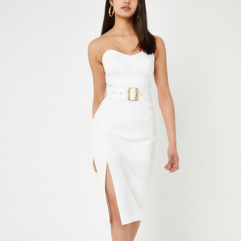 RIVER ISLAND White belted bodycon midi dress – strapless party dresses - flipped