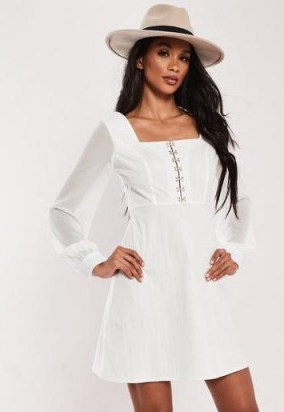 MISSGUIDED white organza hook & eye milkmaid mini dress ~ square neck summer dresses - flipped