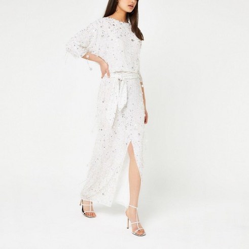 River Island White sequin embellished maxi dress | long luxe dresses - flipped