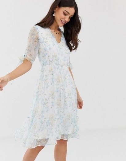 Y.A.S Watercolour Floral Sheer Mini Dress / tie sleeve summer occasion dresses - flipped