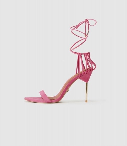 REISS ZHANE SUEDE STRAPPY WRAP SANDALS PINK ~ gold-tone stiletto heels - flipped
